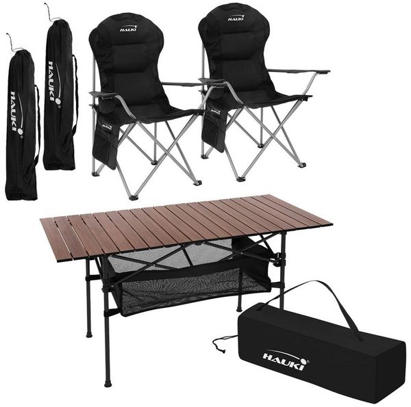 Hauki Campingtisch Campingmöbel Set für 2 Person mit Tragetasche Gartenmöbel Sitzgruppe (3-St), Camping-Set mit Aluminium Klapptisch inkl. 2 Campingstuhl Schwarz