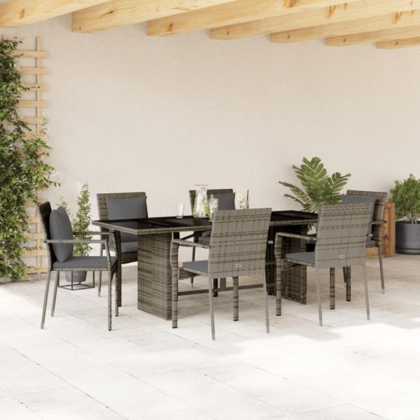 vidaXL 7-tlg. Garten-Essgruppe mit Kissen Grau Poly Rattan 3213492