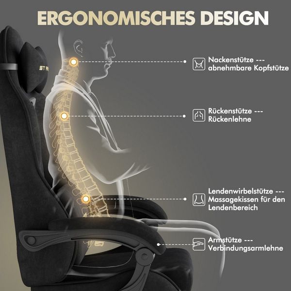 Ferghana Gaming-Stuhl Gaming-Stuhl: Kopfstütze, Lendenkissen, Armlehnen, Fußstütze (Packung), Ergonomischer PC-Stuhl,Rückenlehne 90°-125°