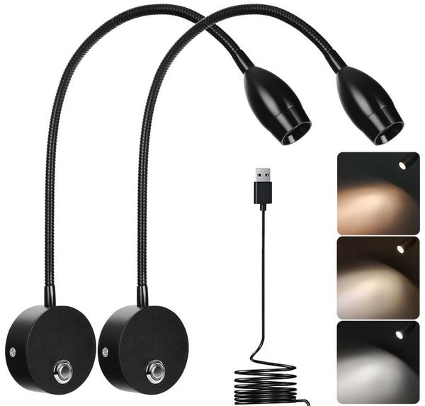 Sunicol LED Leselampe Leselampe Wandmontage, LED Bettlampe mit Schalter Touch Dimmbar, Bett Leselicht 360° Schwenkbar Schwanenhals Lampe für Schlafzimmer
