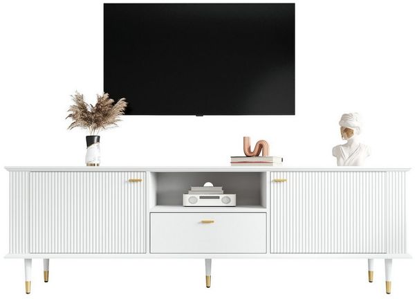 Merax Lowboard mit Soft-Close-Funktion, Hochglanz Fernsehschrank Sideboard (1 St), TV-Schrank mit 2 Türen, Schublade & offenen Fächern, 170 x 36 x 54 cm