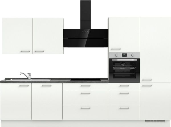 nobilia® Küchenzeile "Laser II", NEU: individuell anpassbar mit gratis Profi-Beratung, vormontiert, 330 cm breit, optional mit verschiedenen E‑Geräte-Sets
