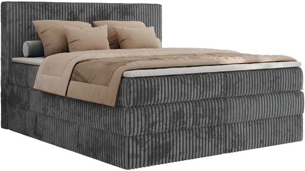 Boxspringbett, Doppelbett mit zwei Bettkästen und Multipocket-Matratze, Cord Bett - TILIANO KING - 140 x 200 cm - Grau Cord - H3 Bild 5