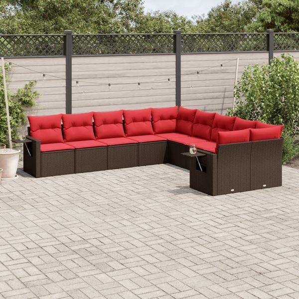 vidaXL 10-teiliges Gartensofa-Set mit Kissen, braun, Polyrattan 3220713