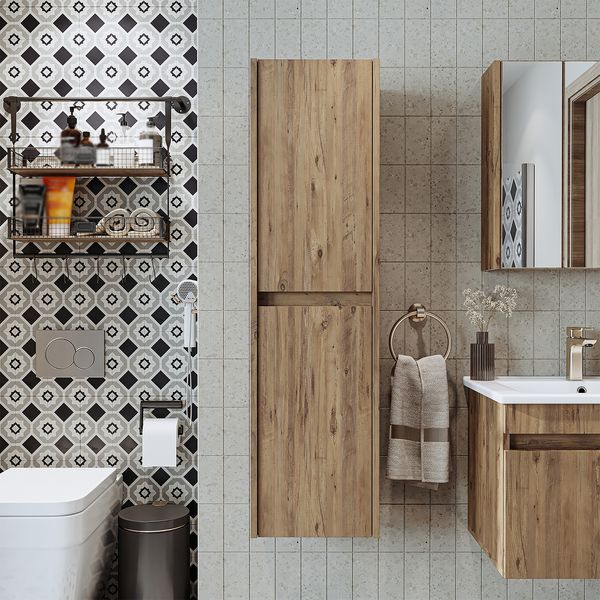 Roomart ATRIA-85 Badmöbel - nur Hochschrank - H 115 x B 30 x T 35 cm • Eiche