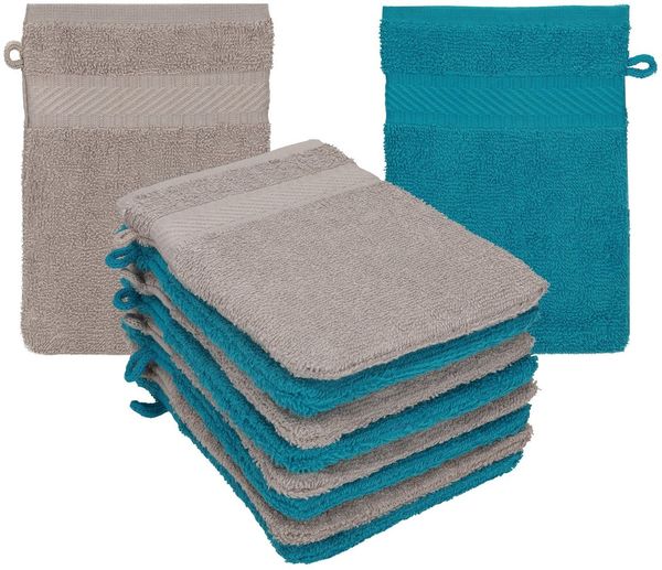 Betz Waschhandschuh 10 Stück Waschhandschuhe Palermo Größe 16 x 21 cm Farbe Petrol-Stone, (10-St), Frottee Waschhandschuh