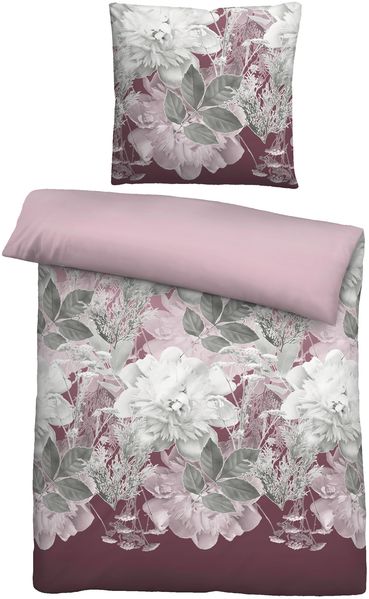 Traumhaft schlafen - Castell - Markenbettwäsche Thermo-Fleece Bettwäsche 0360442 BLUME GROß, bordeauxrot, 1x 155x220 cm + 1x 80x80 cm