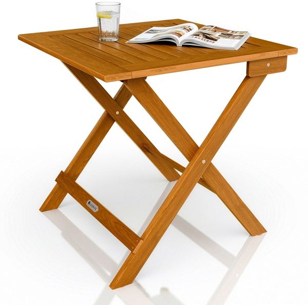 Juskys® Beistelltisch Zadar - Klappbar für platzsparende Nutzung, aus geöltem Akazienholz, ideal für Garten und Balkon, 46x46x46 cm