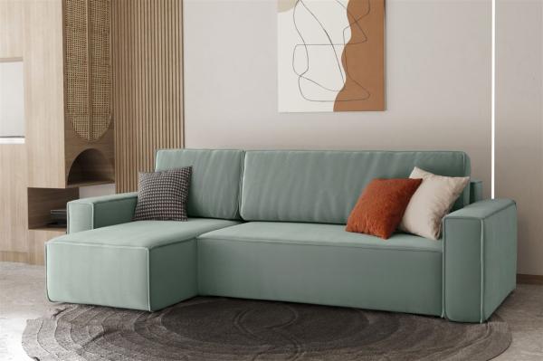 Ecksofa Schlafsofa Sofa MARIS Stoff Mint Ottomane Links