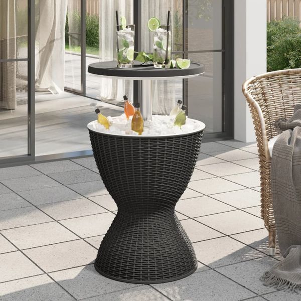 3-in-1 Tisch,Gartentisch mit Eiskühler Schwarz Polypropylen