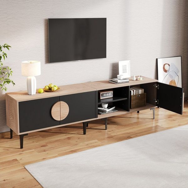 Merax Lowboard für 80-Zoll-Fernseher (1 St, 180*35*49cm), TV-Board mit 3 Türen und offenen Fächern, Fernsehschrank TV-Schrank
