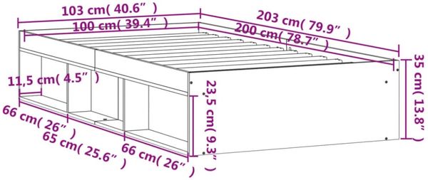 vidaXL Bettgestell Grau Sonoma 100x200 cm 3203836 Bild 5