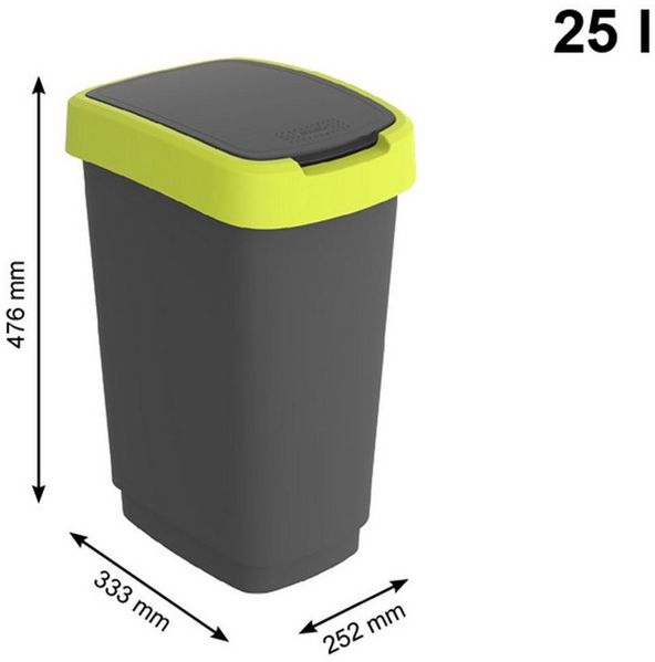 ROTHO Mülleimer TWIST 2er-Set Abfalleimer 25l - 2-in-1 Deckel - ideale Mülltrennung, ideal für Mülltrennung & Recycling