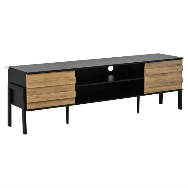 TV-Schrank 175x39,5x53 cm, Schwarz/Holzfarbe, mit 2 Schränken, offenen Fächern und verstellbaren Böden Bild 5