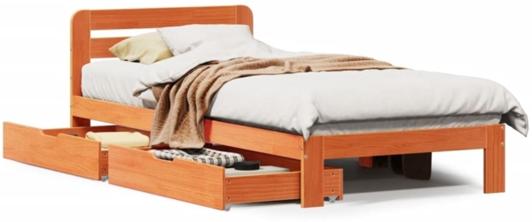 vidaXL Massivholzbett ohne Matratze Wachsbraun 90x190 cm Kiefernholz 3309865