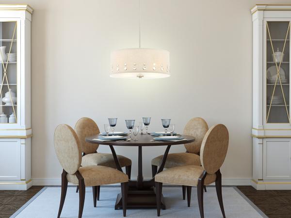 Große LED Pendelleuchte aus Stoff, 4-stufig höhenverstellbar, Ø 46cm