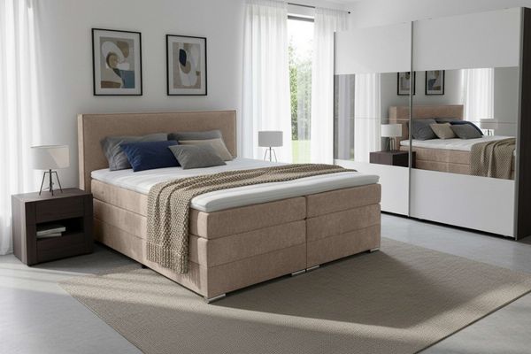 Home affaire Boxspringbett Romeo, Doppel- & Polsterbett, Federkernbett, Komfortbett, 160, 180 cm, inkl. 6 cm Topper, zwei Bettkästen, Taschen-Federkernmatratze in H4