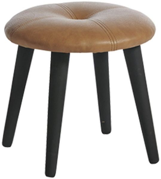 dasmöbelwerk Sitzhocker Schemel Fußhocker Ø36x32 cm Kunstleder Holz Hocker Hellbraun-Schwarz