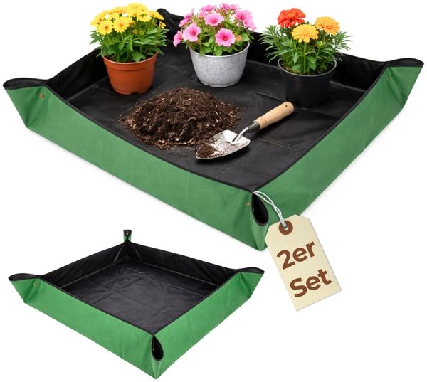 GarPet Pflanztisch 2er Set Pflanzen Umtopfmatte Wasserdicht Pflanzunterlage Pflanzwanne