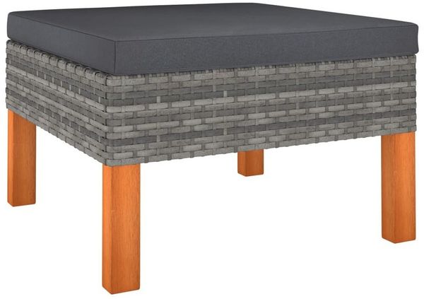vidaXL Fußbank Poly Rattan und Eukalyptus Massivholz 315752