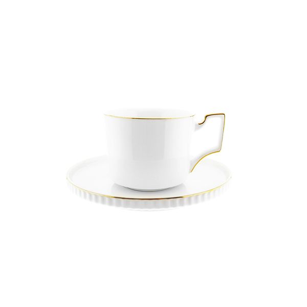 Kaffeetassen-Set 200 ml 12 Teilig aus Porzellan in Weiß mit Goldumrandung