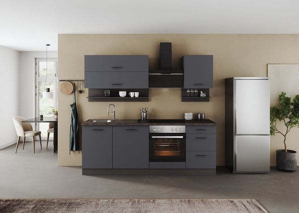 KOCHSTATION Küchenzeile KS-Frieda Breite 220 cm, wahlweise mit E-Geräten, mit 38mm starker Arbeitsplatte