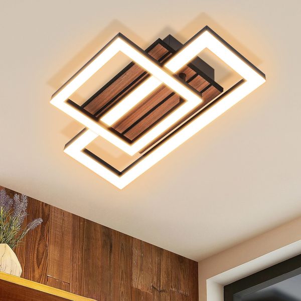 ZMH Deckenleuchte LED Warmweiß 21W Quadrate Holz Deckenlampe für Schlafzimmer & FlurLED fest integriert, Warmweiß, Die Leuchte eignet sich für Räume von 8-15 Quadratmetern.