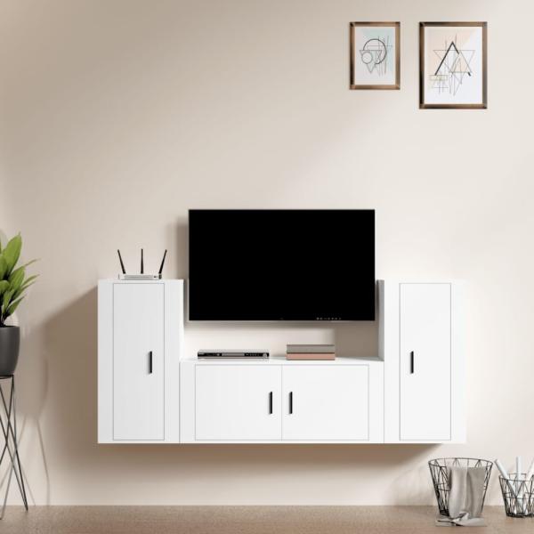 vidaXL 3-tlg. TV-Schrank-Set Weiß Holzwerkstoff 3188534