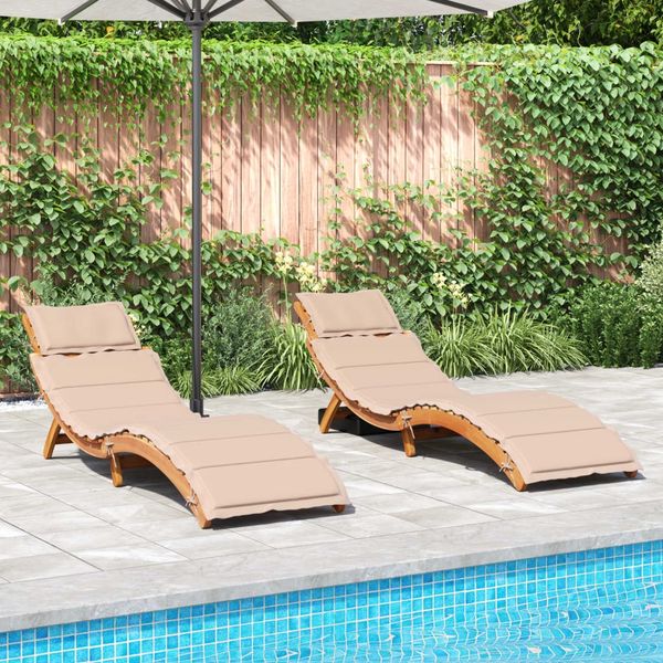 Sonnenliegen mit Auflagen 2 pcs, Gartenliege Beige Massivholz Akazie
