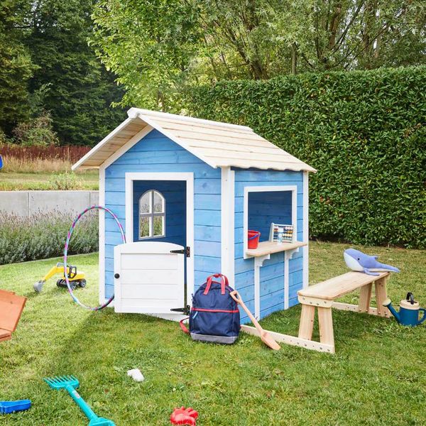 HOME DELUXE Spielhaus DER GROSSE PALAST - 106 x 111 cm Blau mit Bank