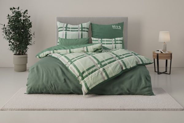 H.I.S Wendebettwäsche Talin, Linon, 2 teilig, NEUHEIT in Gr. 135x200 oder 155x220 cm, 100% Baumwolle, Karo-Design