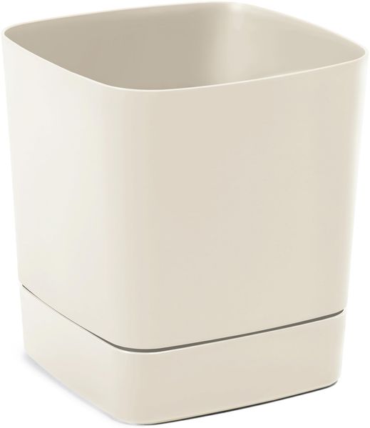 LAMELA Blumentopf Quadratisch mit Integriertem Untersetzer - 16x16 cm x H 17,6 cm, 4 L - Leichter & wetterfester Kunststoff - Für Innen & Außen - Beige