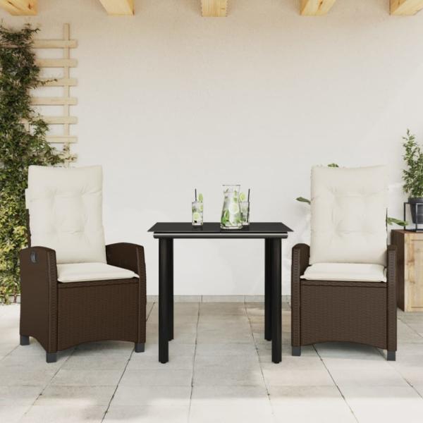 vidaXL 3-tlg. Garten-Essgruppe mit Kissen Braun Poly Rattan 3212772