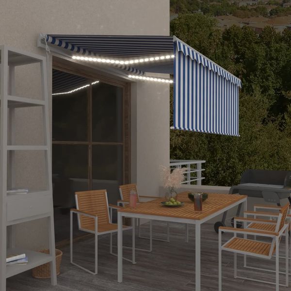 vidaXL Markise Automatisch mit Rollo LED Windsensor 3,5x2,5m Blau Weiß 3069291