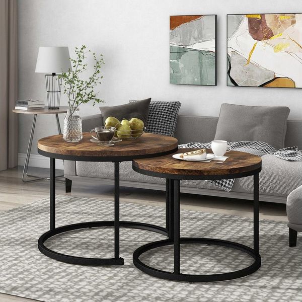 BlingBin Couchtisch Kaffeetisch Beistelltisch Wohnzimmertisch (2-St, Rund, 2-teiliges Set,Geeignet für Wohnzimmer), Tragkraft 50 kg