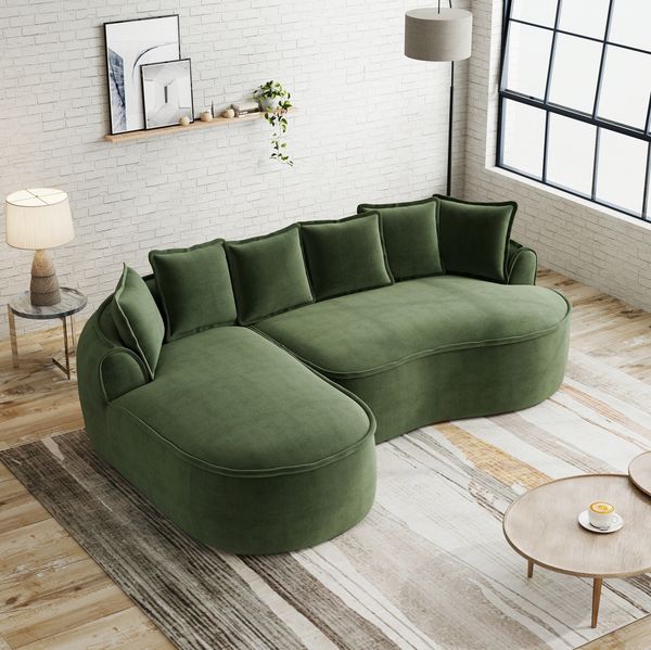 Modulsofa Chenille, 2-teilig mit Schlaffunktion & Chaiselongue, 252 x 164 x 67 cm, grün