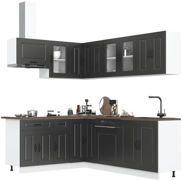 vidaXL 11-tlg. Küchenschrank-Set Kalmar Schwarz Holzwerkstoff 3314882