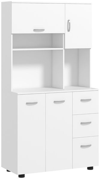 Küchenschrank, Buffet, 3 Schubladen, 3 Regale, viel Stauraum, 89x39,5x168cm, Weiß