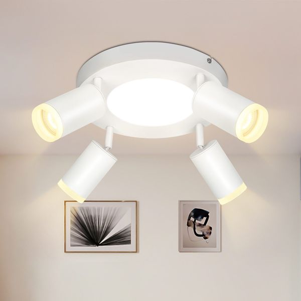 ZMH LED Deckenlampe Deckenstrahler 4 Flammig - Deckenleuchte Weiß 3000k Deckenspot GU10 Schlafzimmerlampe Rund Küchenlampe 20W Schwenkbar für Wohnzimmer Flur