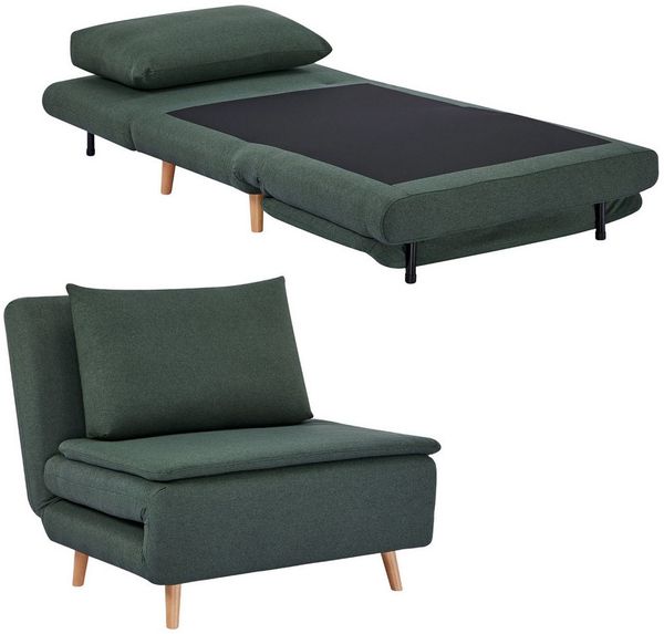 HOMCOM Schlafsessel 3-in-1 Klappbar Extra Breit Schlafsofa mit Bettfunktion, Lendenkissen Dick Gepolstert Relaxsessel mit Verstellbarer Rückenlehne, Leinenoptik Chaiselongue für Wohnzimmer, Dunkelgrün