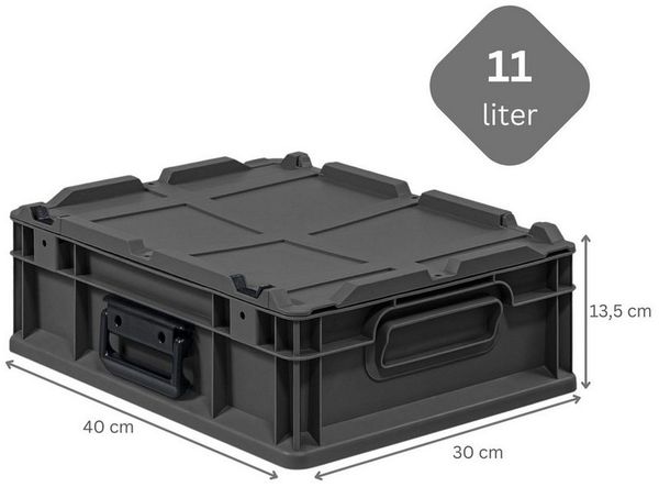 PROREGAL® Stapelbox Eurobox NextGen Portable, HxBxT 13,5x30x40cm, 11L, Schwarz