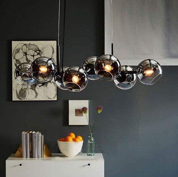 ZMH Glas Pendelleuchte Diam. 105cm E27 8 Flammen Hängelampe Wohnzimmer Schlafzimmer Esszimmer Modern Glaskugel Bernstein für Küche Hotel