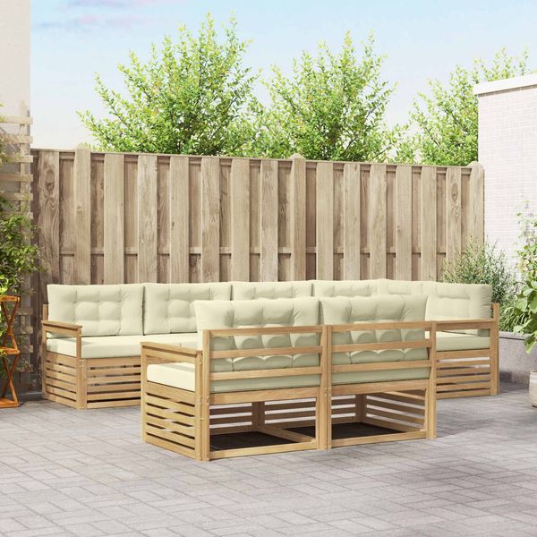 vidaXL Outdoor-Sofagarnitur mit Kissen 7 pcs Weiß und Creme Polyester 3390630