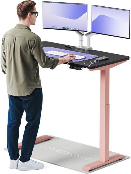 Desktronic HomeOne Elektrisch höhenverstellbarer Schreibtisch 120x60 cm Rosa/Schwarz mit Memory-Funktion, Anti-Kollisions Technologie, USB-A und USB-C-Ladeanschlüssen