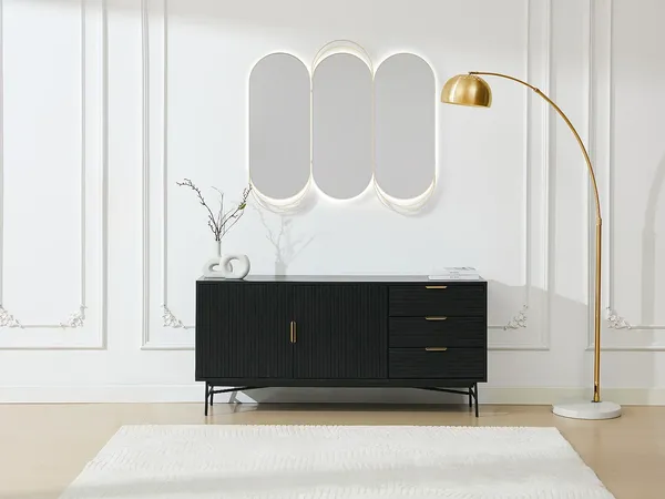 Vente-unique - SIRIOLA Sideboard Holz, Platte SchwarzGold - B 40 cm x H 75 cm x L 160 cm