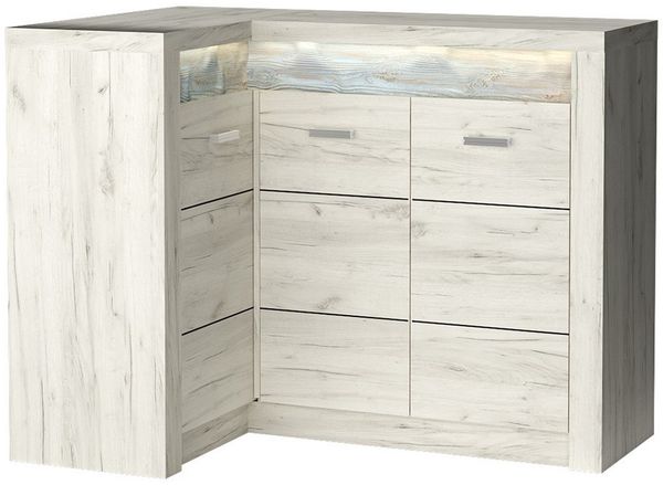 Lomadox Kommode INGENIO-161, Eckschrank Sideboard mit LED Beleuchtung modern in Esche weiß