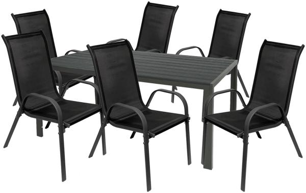 Gartengarnitur 7-teilig 180x90cm Aluminium Non-Wood Anthrazit/Schwarz