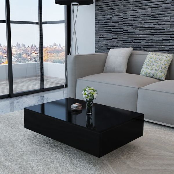 Couchtisch, Hochglanz Schwarz, 85 x 55 x 31 cm