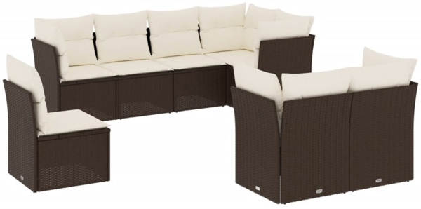 vidaXL 8-tlg. Garten-Sofagarnitur mit Kissen Braun Poly Rattan 3249772