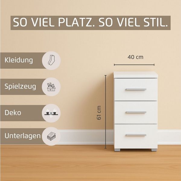 OTTO home Nachtkommode Nachttisch Nachtschrank Schubladen Sideboard Schubladenkommode KOLUNA (Breite 40 cm mit moderner Dekorfront), mit 3 geräumigen Schubladen für viel Stauraum MADE IN GERMANY Bild 4